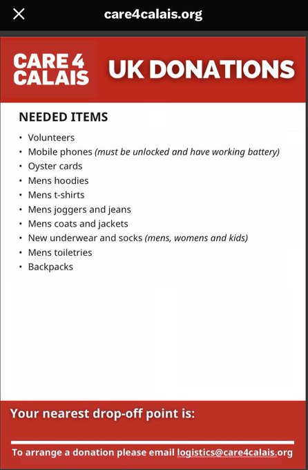 The @care4calais mask slips as they are mainly seeking male items of clothing.