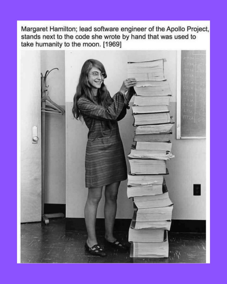 the_female_lead's tweet photo. Margaret Hamilton; lead software engineer of the Apollo Project, stands next to the code she wrote by hand that was used to take humanity to the moon [1969] 👏

Post by soulseedsforall on Instagram ❤️ https://t.co/LcTBMOHYAs