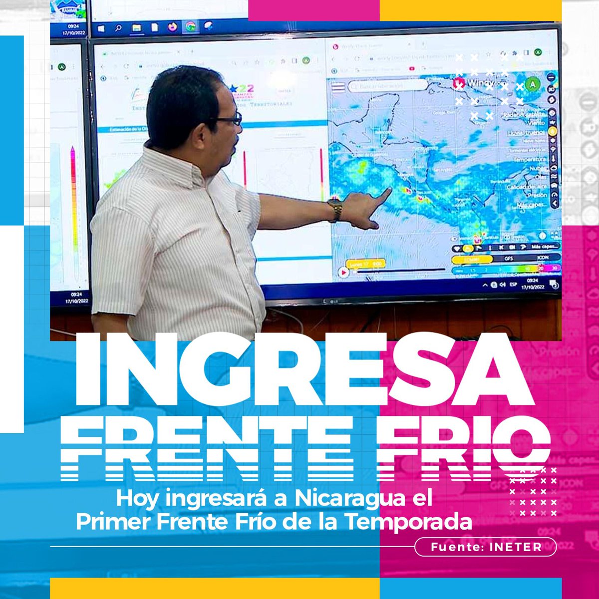 #FSLNOctubreVictorioso | "INETER" informó que hoy ingresa a #Nicaragua el primer frentes fríos la temporada 🥶❄️🌦️☔⛈️
#LeonRevolucion #PLOMO19 <a href="/CarlosEmilioDH/">Carlos Emilio Lopez</a> <a href="/BERINGESQUIVEL/">Bering Esquivel</a> <a href="/NicaSoberana/">Tania la nica soberana</a> <a href="/DrSuazo915/">𝙎𝙪𝙖𝙯𝙤 ☭✊🏻🇵🇸</a> <a href="/tincho210/">🆃🅸🅽🅲🅷🅾️✌️</a> <a href="/MarthaLorenaGu7/">Martha Lorena Guido</a> <a href="/jguevaraNic/">AИTOИIO ⅁UƎVAЯA❤🖤✌🏽🇳🇮</a>