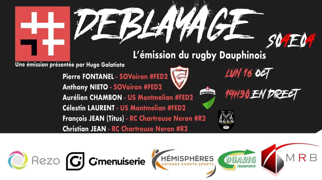 SportDauphinois's tweet photo. Ce soir c'est #Deblayage S04E0E4 
6 invités sur le plateau LSD 
RDV 19h30 avec Pierre Fontanel et Anthony Nieto du #SOV Stade Olympique Voironnais,  Aurélien Chambon et Celestin Laurent de #Montmélian rugby et Christian et François JEAN #RCCN https://t.co/MxhXxhCmMn