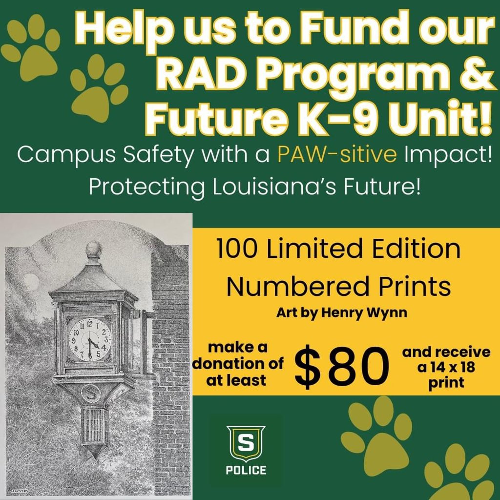 SoutheasternUPD's tweet photo. Help UPD fund our RAD Program and Future K-9 Unit and get a one of a kind, limited edition, numbered print of Southeastern's historical clock by artist Henry Wynn. https://t.co/QCfdIKTvxA