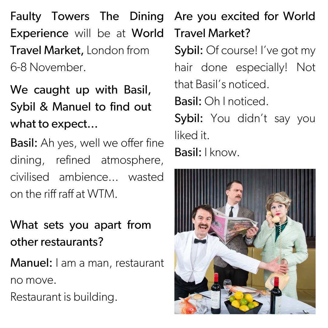 WORLD EXCLUSIVE FROM HIYA! MAGAZINE

Basil, Sybil &amp; Manuel will be at <a href="/WTM_London/">World Travel Market (WTM) London</a> 6-8 November!

You heard it here first.