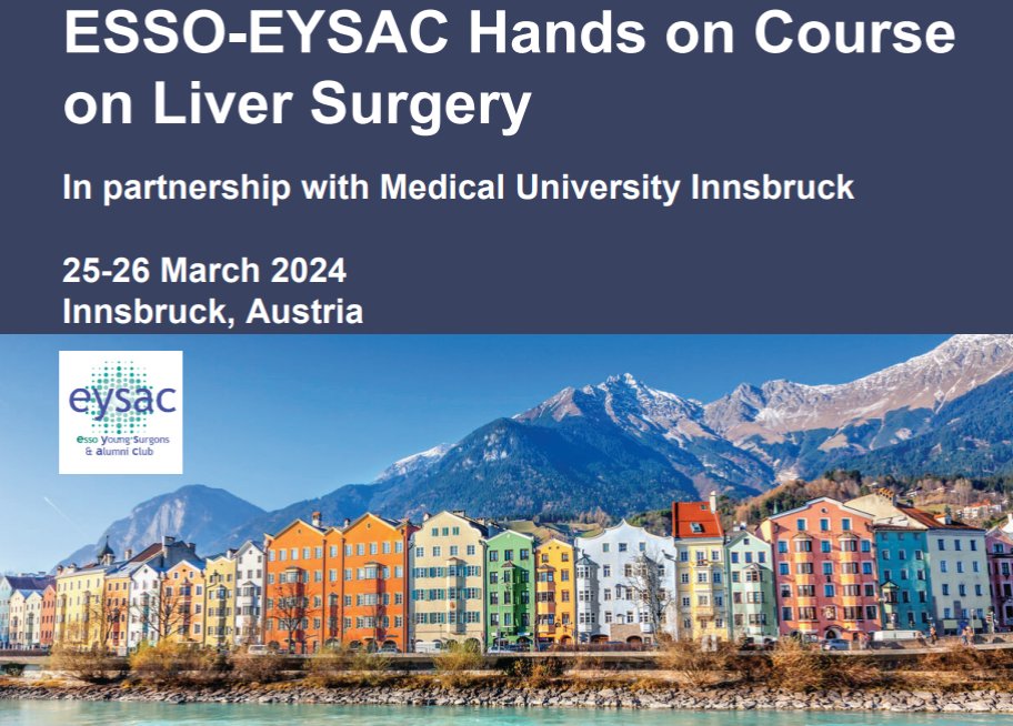ESSOnews's tweet photo. π Exciting News! Registration is now OPEN for the ESSO-@EYSAC1 Hands-On Course on #LiverSurgery! π Secure your spot today and sharpen your skills in liver surgery π₯
πβΉοΈ https://t.co/u5lUa7FUCI
#ESSOCourse @SStattner @cdopazo1 @FPrimavesi https://t.co/oXQgjax479