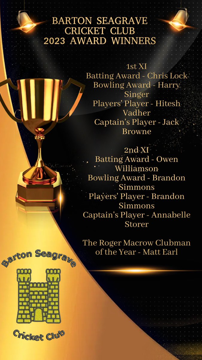 🏆🏏 BARTON SEAGRAVE CRICKET CLUB 2023 PRESENTATION NIGHT WINNERS🏆🏏
