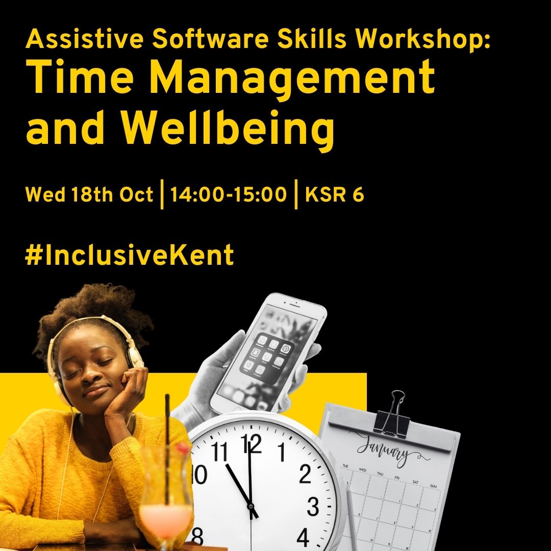 Busy? Join the assistive technology team as they showcase the potential of software to help you better manage your #time and #wellbeing! Book your place today: 

ow.ly/Pn7450PXg00

#InclusiveKent #AssistiveTech #TimeManagment #WellBeing