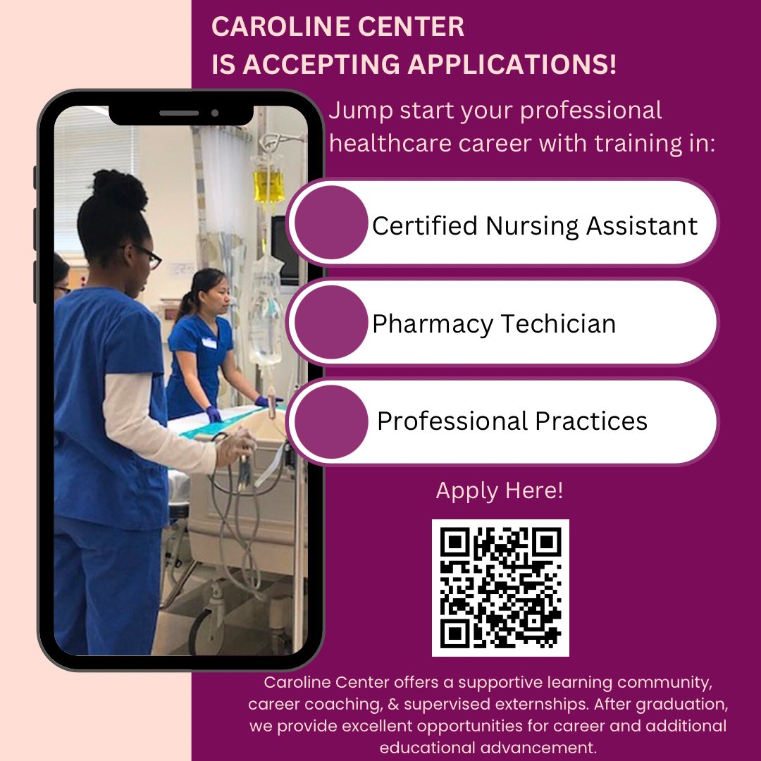 carolinecenter's tweet photo. Caroline Center is accepting applications for our January Cohort! 

If you, or someone you know would like to start their professional healthcare career, apply here: https://t.co/xdyihTv6Ha

#carolinecenter #carolinecenterbaltimore #carolinecenterwomen  #women #baltimorecity https://t.co/IQVo0ES1Zd