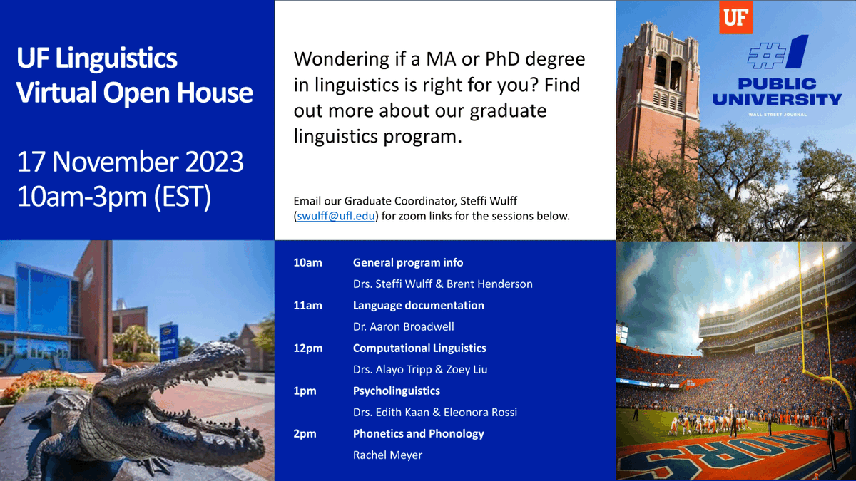 UF Linguistics is hosting a virtual open house for interested perspective Graduate students! See flyer.
