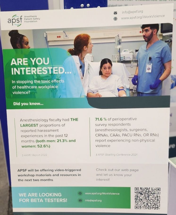 Let's treat everyone with respect and dignity in the workplace. It's the right thing to do... to be the best and safest perioperative teams for each other and for our patients. Take a look at our @APSForg resource center location in SF. @ASALifeline #ANES23.