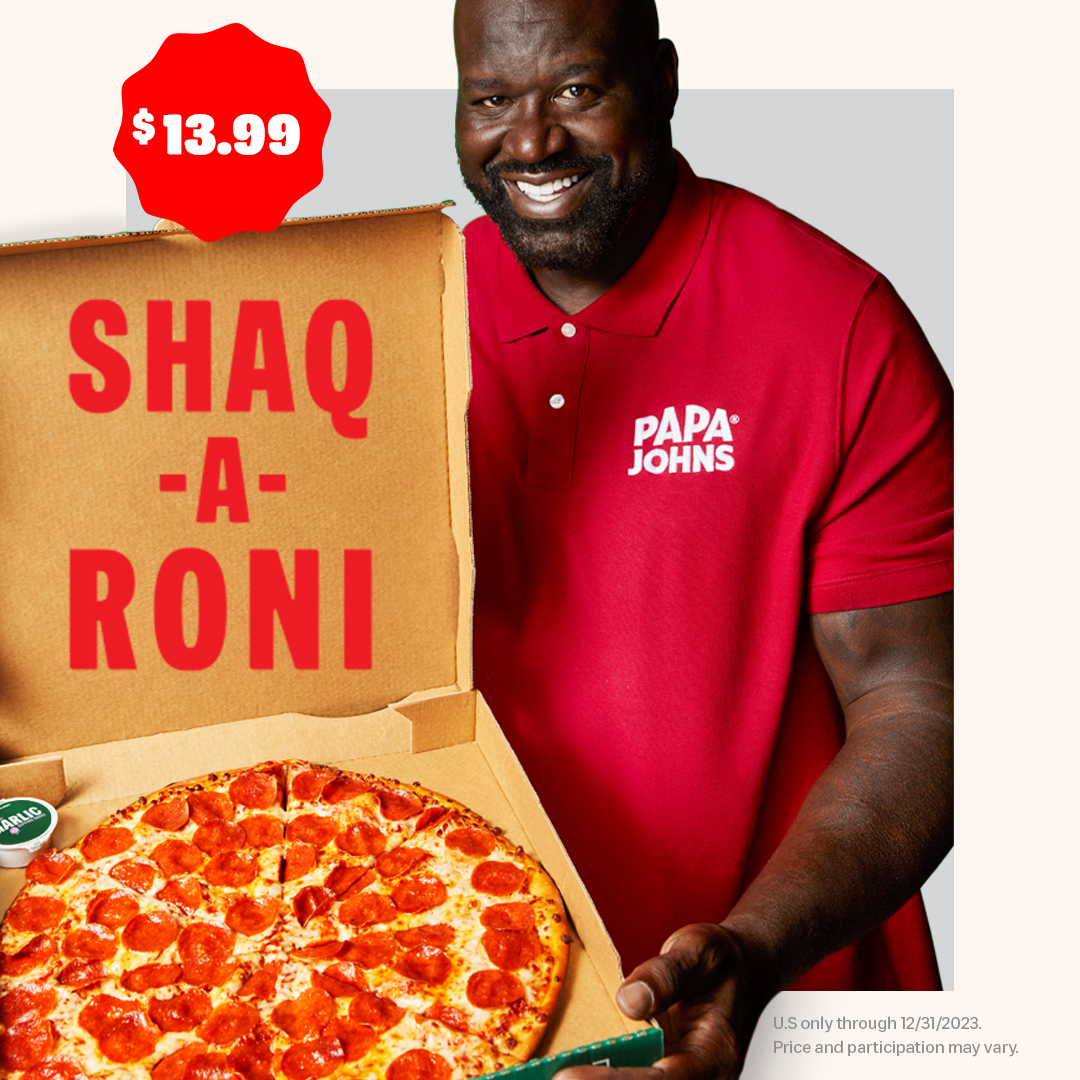 Papa Johns NCTexas on X: Extra large. Extra cheese. Extra pepperoni. Our  Shaq-A-Roni pizza is back!  / X