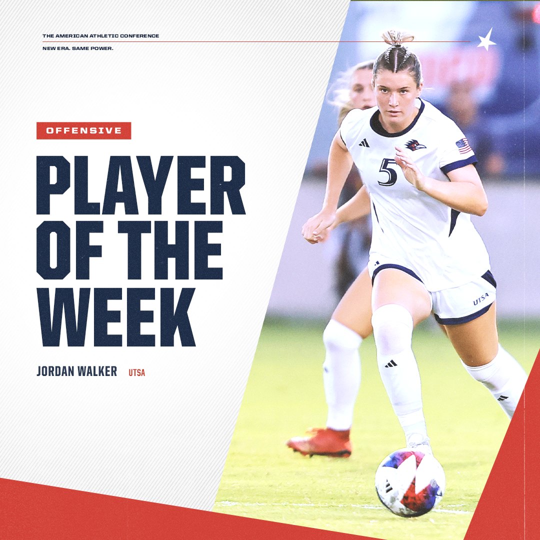 American_Conf's tweet photo. ⚽️𝐎𝐟𝐟𝐞𝐧𝐬𝐢𝐯𝐞 𝐏𝐥𝐚𝐲𝐞𝐫 𝐨𝐟 𝐭𝐡𝐞 𝐖𝐞𝐞𝐤⚽️

Jordan Walker x @UTSAWSOC 

#AmericanWSOC https://t.co/4Hy7gEfprW