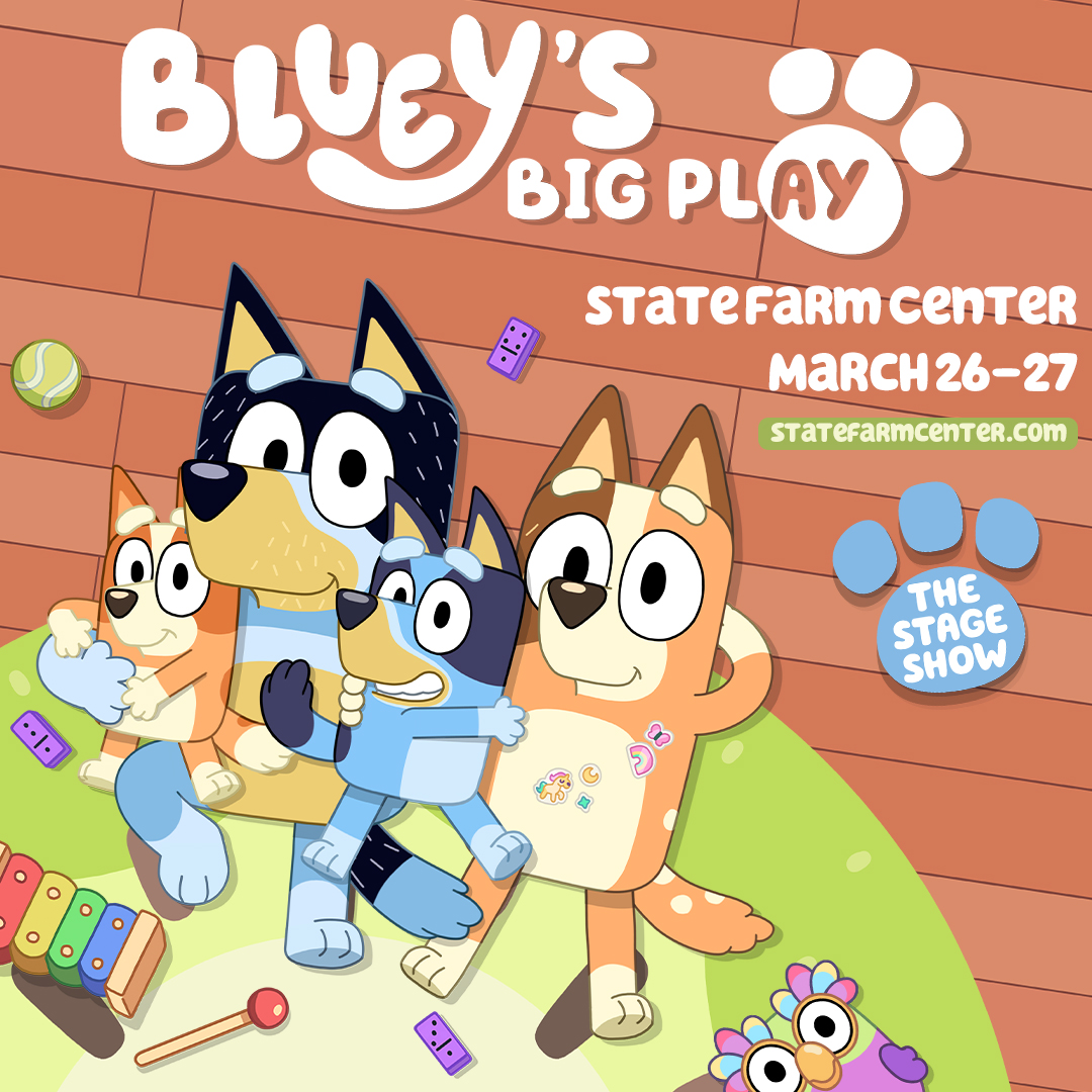 Calling all Bluey fans! Bluey's Big Play is coming to the State Farm Center for two nights on March 26 and 27! Join the Heelers in their first live theatre show made just for you, featuring brilliantly created puppets. This is Bluey as you've never seen it before!