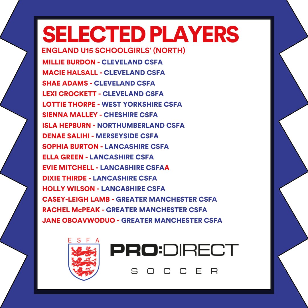 SchoolsFootball's tweet photo. 💥England U15 Schoolgirls' Pro: Direct trials💥

Yesterday we hosted the first phase of the England U15 Schoolgirls' @ProD_Soccer trials 🏴󠁧󠁢󠁥󠁮󠁧󠁿

Congratulations to the successful trialists 👏

Full announcement 👇
🔗 https://t.co/2CHKXSYaqL
🔴🔵⚪ https://t.co/fmZFMt8sA5
