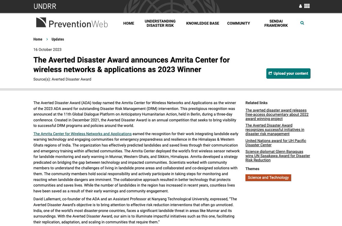 Read this article from @preventionweb & @UNDRR about us to learn more about:
🏆 Who the winners of the #AvertedDisasterAward 2023 were.
🗓️When you can submit your nomination for ADA 2024.
👇
preventionweb.net/news/averted-d…

#DisasterRiskReduction
