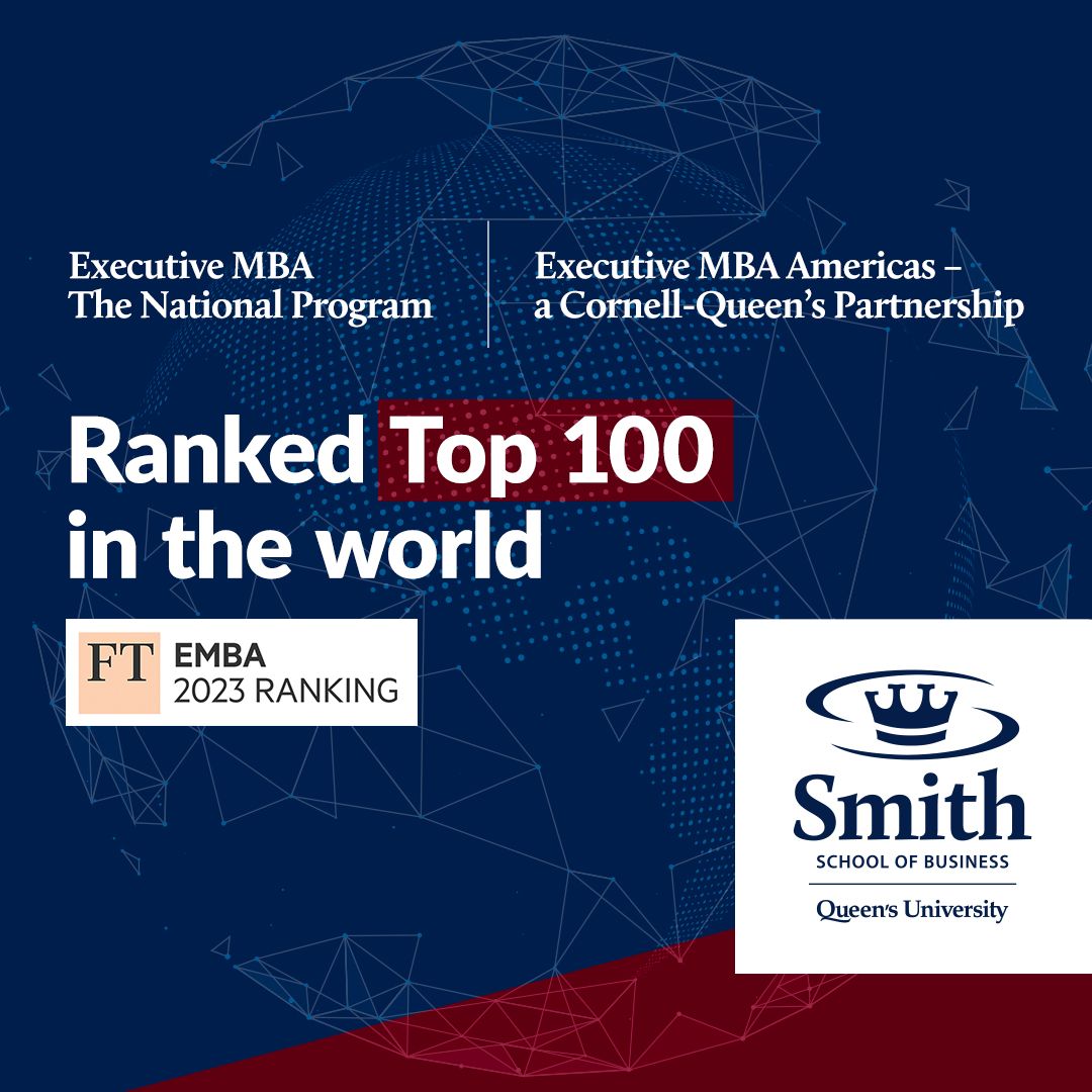 Smith’s Executive MBA – The National Program and Executive MBA Americas – a Cornell-Queen's Partnership, secured spots in the just-released <a href="/FinancialTimes/">Financial Times</a> 2023 ranking of the #Top100 global #ExecutiveMBA programs.

Read more: smith.queensu.ca/news_blog/2023…