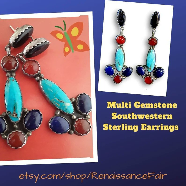 etsy.com/listing/157504…
#earrings #post #pierced #sterlingsilver #925 #naturalgemstones #carnelian #turquoise #onyx #lapis #925 #southwestern #dangle #Navajostyle #multigemstones #vintage #red #black #blue #giftforher