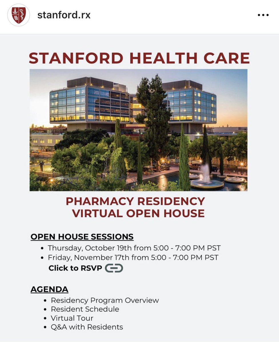 💊💉 Happy Pharmacy Week!💊💉

Join us for the 🌲Stanford🌲Pharmacy Residency Showcase (PGY1s and PGY2s) this week and next month!

RSVP with link below 👇🏼

stanforduniversity.qualtrics.com/jfe/form/SV_0N…