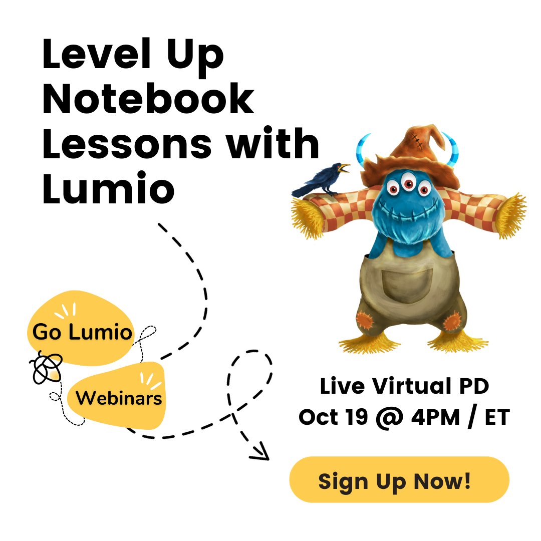 Join us Oct 19th to learn how to level up your existing Notebook lessons with Lumio's interactive resources! This webinar will give you a step-by-step guide on how to import, edit and deliver your @SMART_Tech Notebook lessons in Lumio. Register here: bit.ly/45oDNAl