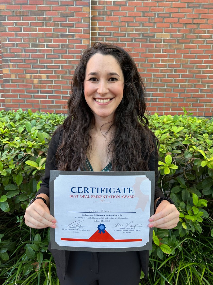 Prentice Lab UF (@prenticelabuf) on Twitter photo Over the weekend, our lab had a strong showing at the 2nd annual UF Chemistry-Biology Interface Mini Symposium! There were fantastic talks and posters! Our very own, Dr. Julia Bonney (<a href="/juliaR_bonney/">Julia Bonney</a>), won the best oral presentation award! Over the weekend, our lab had a strong showing at the 2nd annual UF Chemistry-Biology Interface Mini Symposium! There were fantastic talks and posters! Our very own, Dr. Julia Bonney (<a href="/juliaR_bonney/">Julia Bonney</a>), won the best oral presentation award!