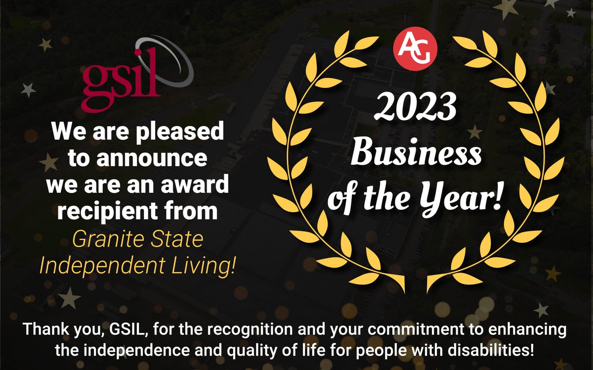 Thank you, <a href="/GraniteStateIL/">GSIL</a>, for selecting AGNE as the 2023 Business of the Year! Your dedication to improving the lives of people with disabilities is truly inspiring, and we're honored to be recognized by such an exceptional organization.