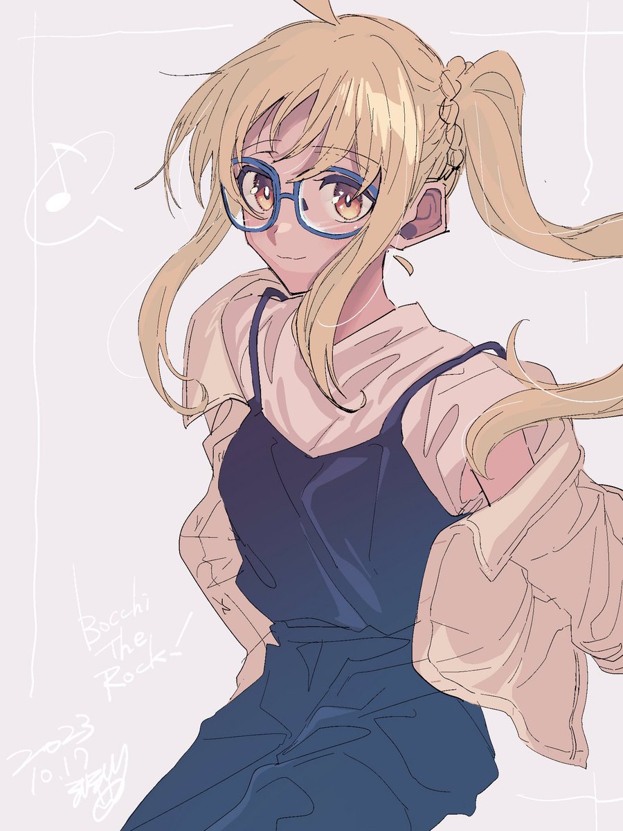 ijichi nijika 1girl solo side ponytail blonde hair long hair ahoge glasses  illustration images