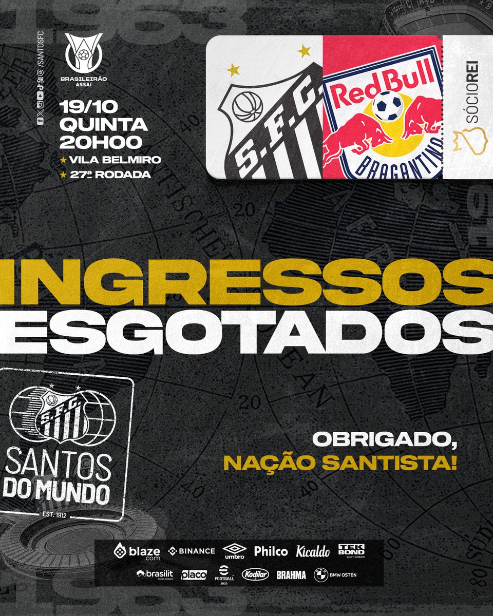 SantosFC's tweet photo. INGRESSOS ESGOTADOS! 🔥
Quinta-feira é dia de Alçapão lotado! VAI PRA CIMA DELES, SANTOS! ⚪️⚫️ https://t.co/pMr10cu9TR