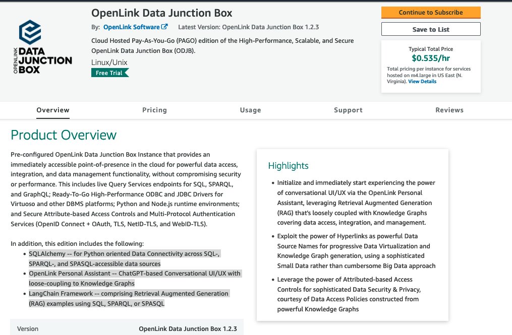 @awscloud PAGO edition of the latest OpenLink Data Junction Box (#ODJB) 1.2.3 release is now live. 
New ready to use bundles include:

* @SQLAlchemy
* OpenLink Personal Assistant (#OPAL)
* @LangChain Framework

aws.amazon.com/marketplace/pp…

#SQL #SPARQL #SPASQL #RAG #KnowledgeGraph