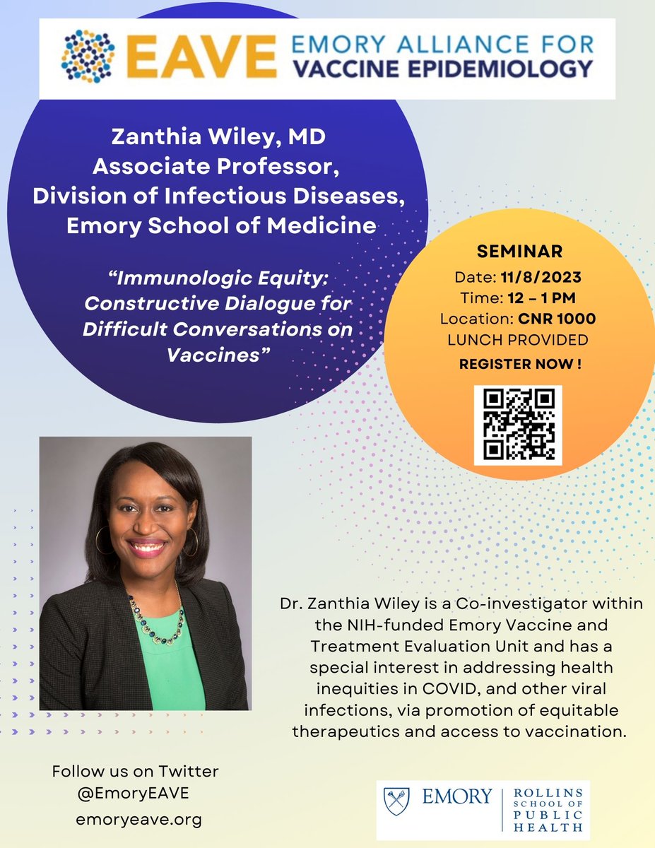 EmoryEAVE (@emoryeave) on Twitter photo Save the date for the November EAVE lunch seminar <a href="/EmoryRollins/">Emory Public Health</a> on 11/8 at noon with Dr. Zanthia Wiley @EmoryInfectDis! Register here! emoryeave.org/event/eave-nov… Save the date for the November EAVE lunch seminar <a href="/EmoryRollins/">Emory Public Health</a> on 11/8 at noon with Dr. Zanthia Wiley @EmoryInfectDis! Register here! emoryeave.org/event/eave-nov…