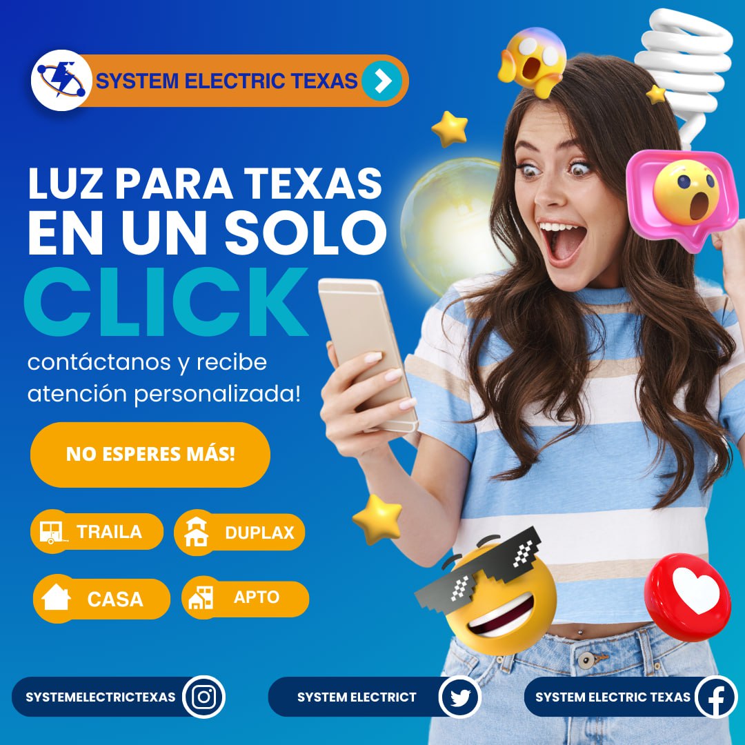 systemelectricT's tweet photo. ¡NO ESPERES MAS!.

EN SYSTEM ELECTRIC TEXAS, TE TRAEMOS TARIJA FIJA EN NUESTROS SERVICIOS ELECTRICOS SIN IMPORTAR EL CONSUMO QUE TENGA AL MES.💡,  ¡AHORRA CON NOSOTROS Y OLVIDATE DE LOS BILL ALTOS! 

¡CONTÁCTANOS Y RECIBE DE LA MEJOR ATENCION PERSONALIZADA!

#texas https://t.co/FQ1HexxvsF