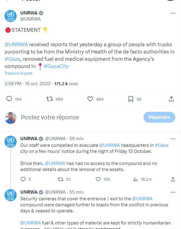 C'est officiel 

Le #Hamas vole du matériel médical de l'ONU destiné à la population de #Gaza pour les donner à ses terroristes.

Depuis des années le Hamas détourne des milliards de dollars de l'aide internationale.

Il continue à présent en faisant mourir les Palestiniens.