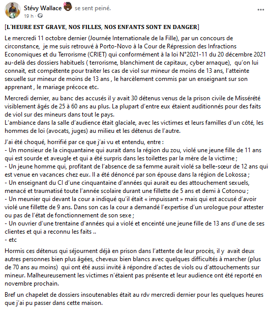StevyWallace's tweet photo. Les amis, je me suis retrouvé à la CRIET mercredi dernier et ce que j'ai vu et entendu est insoutenable, nos filles sont en danger dans ce pays.
Vous pouvez appeler l'Institut National de la Femme au +𝟐𝟐𝟗 𝟓𝟏 𝟎𝟕 𝟖𝟖 𝟖𝟖 en cas de viol, de harcèlement sexuel
#wasexo #benin https://t.co/YoSyr7yoBV