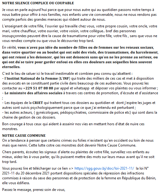 StevyWallace's tweet photo. Les amis, je me suis retrouvé à la CRIET mercredi dernier et ce que j'ai vu et entendu est insoutenable, nos filles sont en danger dans ce pays.
Vous pouvez appeler l'Institut National de la Femme au +𝟐𝟐𝟗 𝟓𝟏 𝟎𝟕 𝟖𝟖 𝟖𝟖 en cas de viol, de harcèlement sexuel
#wasexo #benin https://t.co/YoSyr7yoBV
