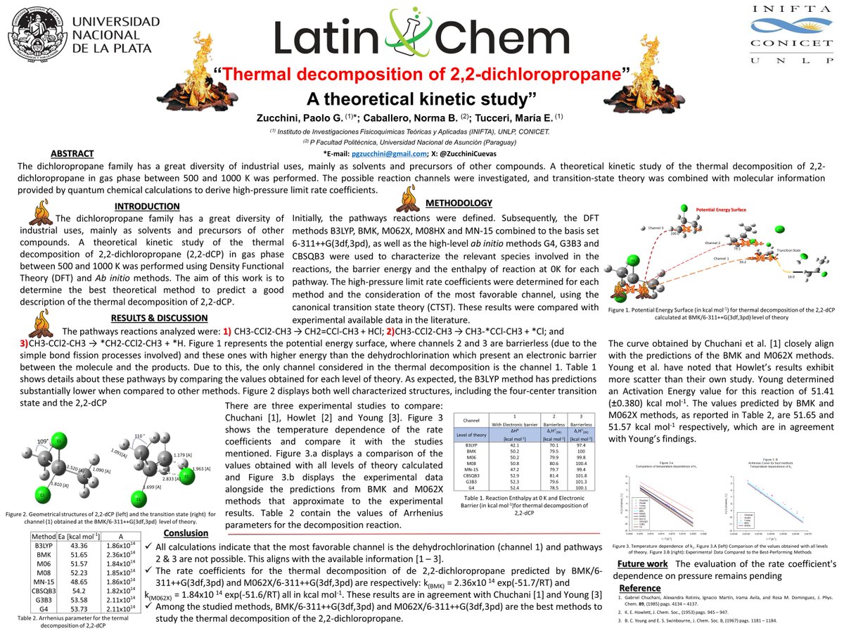 Hi <a href="/LatinXChem/">LatinXChem</a> &amp; LatinXchem fans!
Here is my work #Comp180 "Thermal decomposition of 2,2-dichloropropane. A theoretical kinetic #LatinXChemComp 
Let's enjoy this day at #LatinXChem23 with <a href="/digital_rsc/">Digital Discovery</a>, <a href="/PCCP/">PCCP</a>, <a href="/ChemRxiv/">ChemRxiv</a> &amp; <a href="/LufacIDT/">Lufac Computación</a> !!!