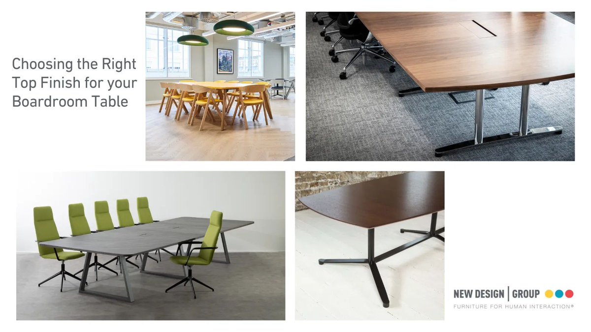 _newdesigngroup's tweet photo. How to choose the Right Top Finish for your Boardroom Table: In this guide we’ll run through the most important things to look out for when choosing the right finishes for your tables’ intended applications, as well as their pros and cons.https://t.co/gdu5v9bnVf #Furniture https://t.co/7bujeSYeqV