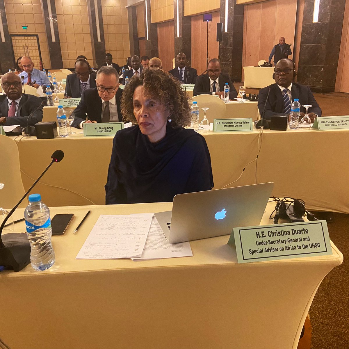 Bankole_Adeoye's tweet photo. At the Inaugural Retreat of the AU Commission, AU SRCCs &amp; UN SRSGs &amp; SESGs, I called for an #AU-#UN value-driven partnership characterised by consultations, coordination &amp; strategic communications to ensure transformative preventive diplomacy &amp; deliver as one for peace in #Africa https://t.co/Gc73HCWsqL