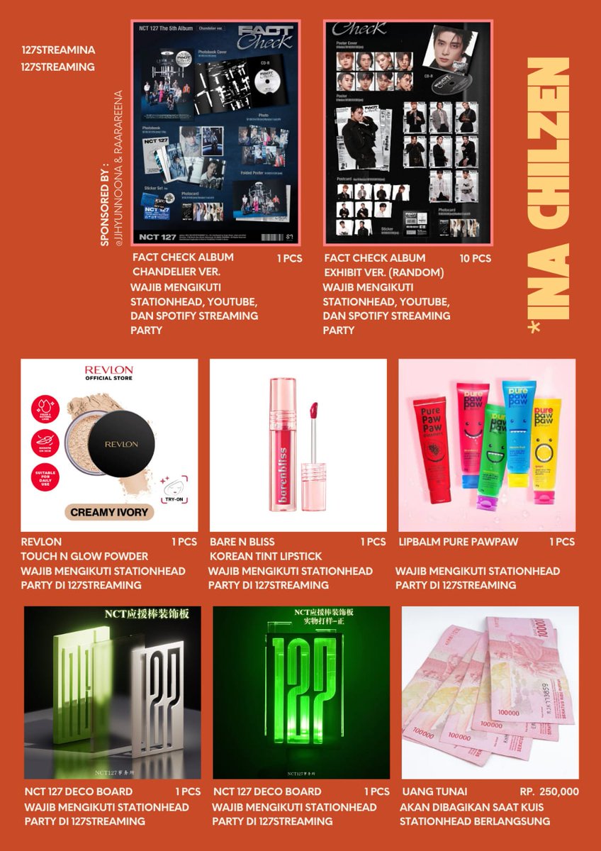 127streamINA's tweet photo. 🎉 NCT 127 FACT CHECK GIVEAWAY 🎉

Follow @127streamINA & @127streaming

🗓 Start: 16 Oktober 2023
🏆 End: 6 November 2023

Untuk info lebih lanjut, baca poster dibawah ini ⬇️

Sponsored by @JJHyunNoona & @raarareena

*jika ada pertanyaan terkait giveaway kami, silahkan DM atau reply tweet ini

#NCT127_FactCheck
@NCTsmtown_127