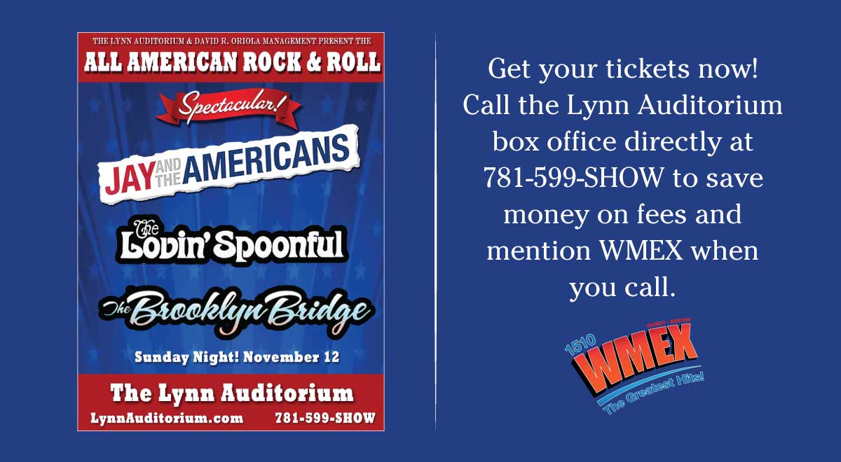 Get your tickets before they’re gone for some All American Rock &amp; Roll! Enjoy Jay and the Americans, The Lovin’ Spoonful and The Brooklyn Bridge on Sunday, November 12th at the Lynn Auditorium. wmexboston.com/talk-music-rad…
