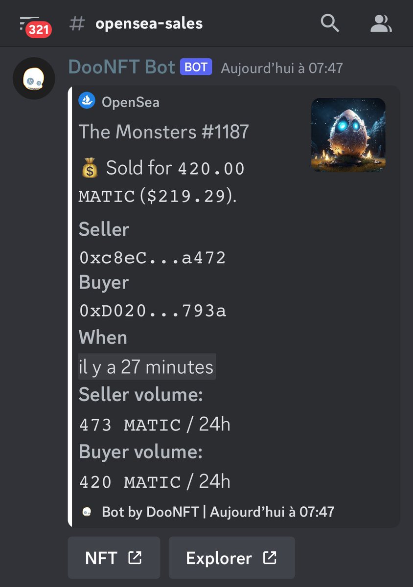 BabyMonstersNFT's tweet photo. Biggest sale so far on the Polygon side 🤯

One of the 9 Monster eggs have been sold for 420 Matic🥚💰
————

Get in now, grab your TMNFT while the contest is up:
https://t.co/vdM6cROp1h https://t.co/cMOfzNCTVd