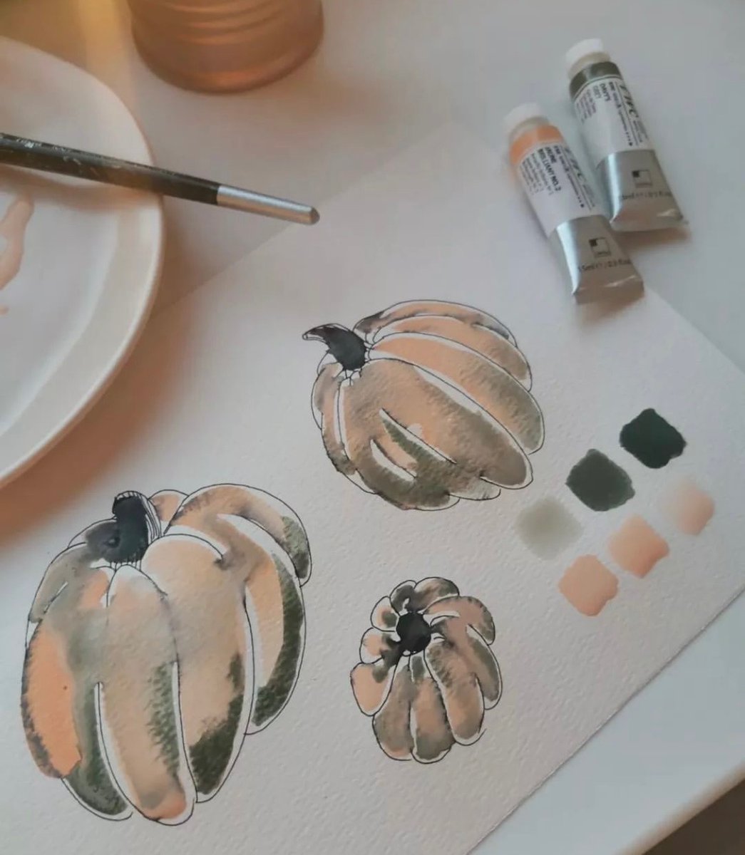 shinhancolor's tweet photo. Sticking to typical shades of orange is not required for "Pumpkin Season" with ShinHan Extra Fine PWC Water Color.
This artist has used Jaune Brilliant No. 2 & Davy's Grey in their watercolor studies.
#ShinHanArt #ShinHanPWC #watercolour #watercolorpainting #illustration #art https://t.co/9EtUtsqNxV