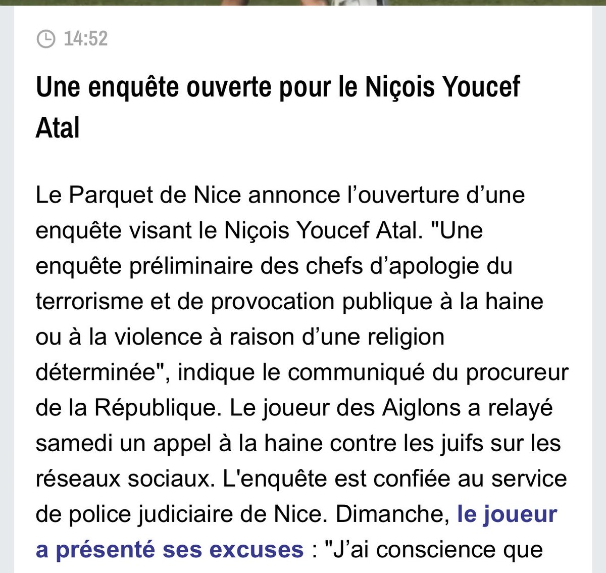 slerudulier's tweet photo. Victoire! Le combat a payé 

Après notre mobilisation le parque de Nice ouvre une enquête contre Youcef Attal pour apologie du terrorisme.

C’est à présent à l’@ogcnice de prendre ses responsabilités et d’exclure le joueur  qui a appelé au meurtre des juifs https://t.co/SUsfgnk9yr