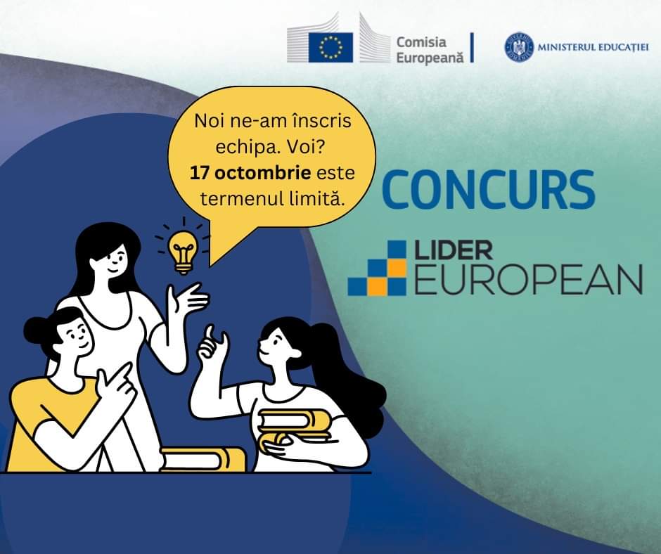 💌 Începem săptămâna cu vești excelente!
⏳Mai sunt două zile pentru a te înscrie la Lider European 2023, termenul limită este 17 octombrie. Nu rata oportunitatea!

📚  Competiția este organizată de Reprezentanța Comisiei Europene în România.

#LiderEuropean #AmbasadorErasmus