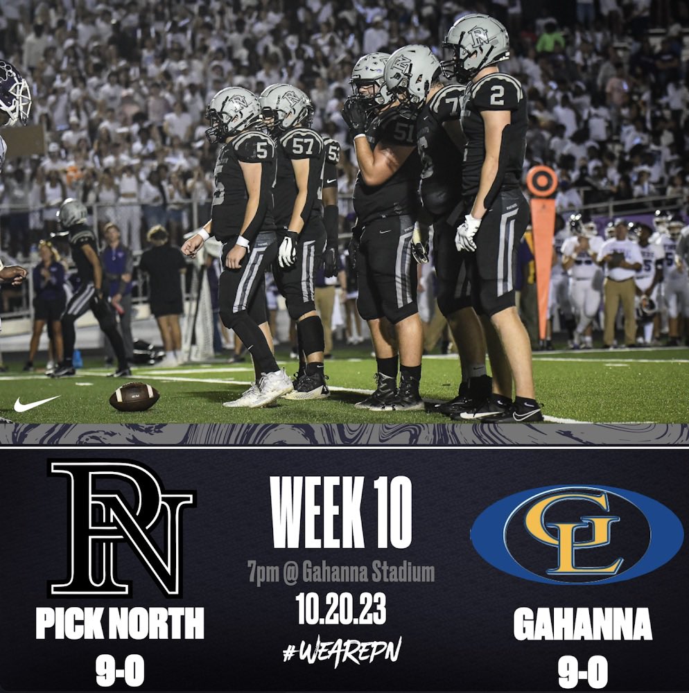 pnfootball's tweet photo. 🚨WEEK 10
Pick North v Gahanna
🏟 Gahanna Lincoln Stadium
📆 Fri 10/20 ⏰7pm
🎟 https://t.co/NI0zz07dBS
#WeArePN | #DETA1LS https://t.co/eoGLLbz5Uj