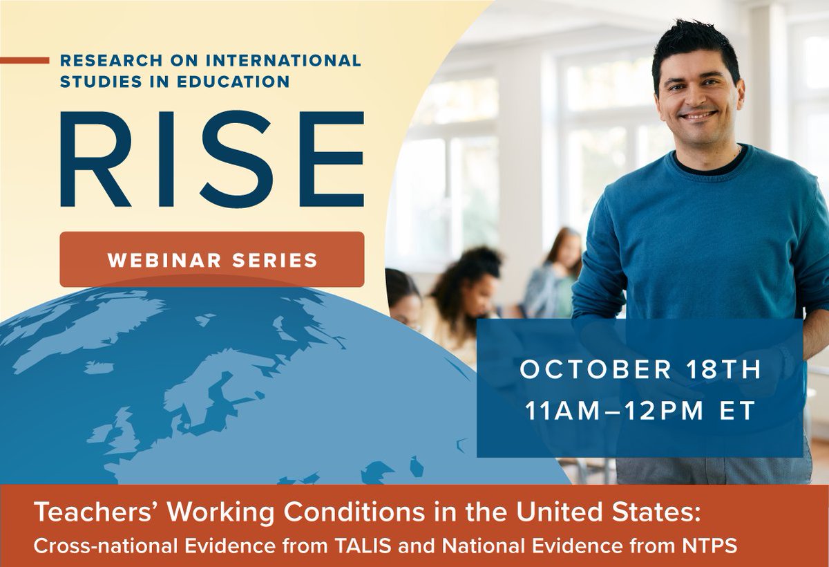 EdNCES's tweet photo. Attention #EdResearchers:
Join us on October 18 for a RISE webinar where experts will review findings from #TALIS and #NTPS that demonstrate international and national #teacher working conditions before and during the #COVID19 pandemic.
https://t.co/a6qyLUWRVx https://t.co/b5QwnsuUO8