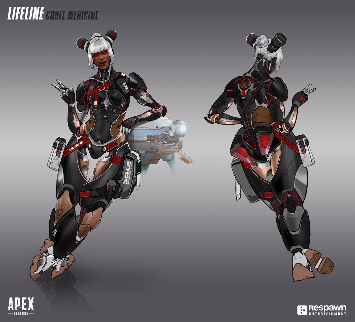 Had a lot of fun designing this robo girlie for the spooky season. Be sure to grab “Cruel Medicine” Lifeline during the Doppelgängers Collection Event tomorrow! 🤖🦾🦿

<a href="/EA/">Electronic Arts</a> <a href="/PlayApex/">Apex Legends</a> <a href="/Respawn/">Respawn</a> #ApexLegends #ApexLegendsLifeline