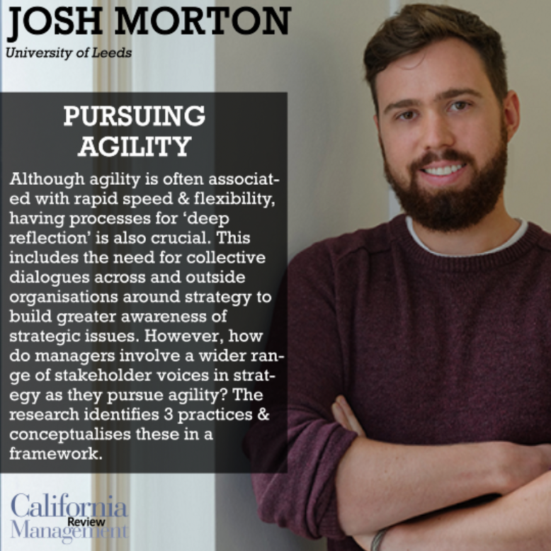 Although #agility deals with rapid speed &amp; flexibility, room for “deep reflection” is also crucial to address deeper issues. <a href="/UniversityLeeds/">University of Leeds</a>'s <a href="/jodam0/">Josh Morton</a>
examines how managers involve a wider range of #stakeholder voices in #strategy as they pursue agility:
journals.sagepub.com/doi/10.1177/00…