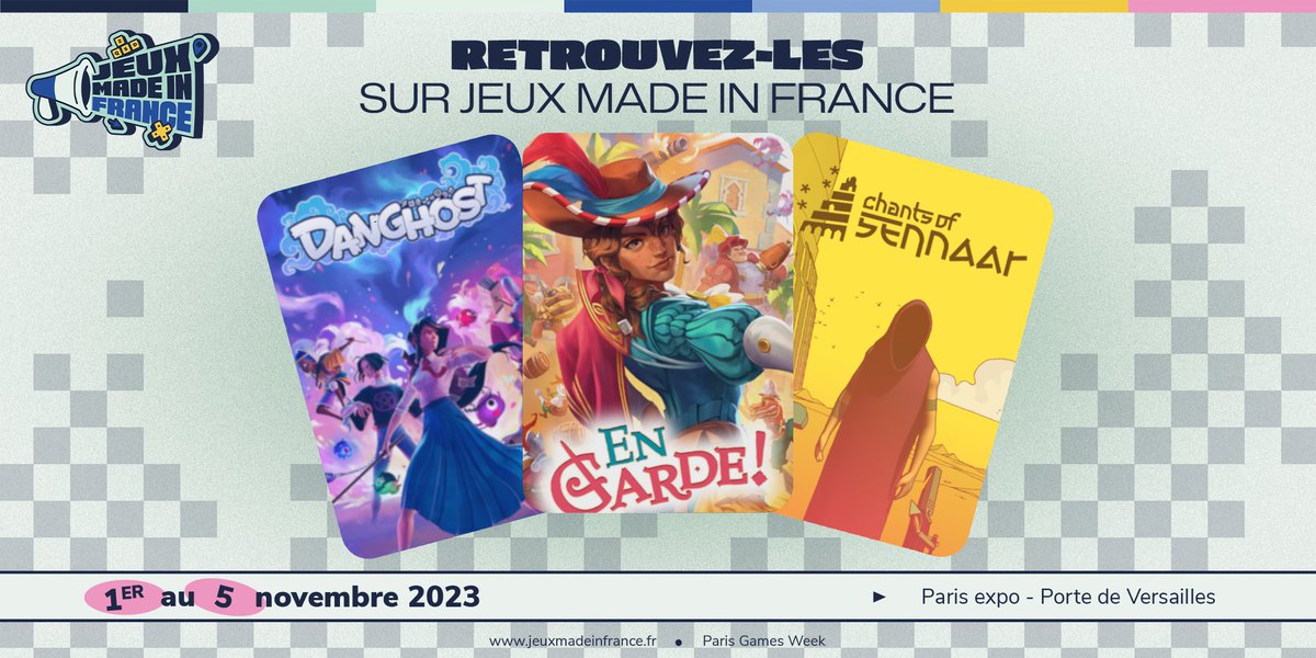 Découvrez les jeux d'Occitanie sur le stand Jeux Made in France #JMF23 ! #Danghost, #EnGarde et #ChantsOfSennaar 💖 Rendez-vous du 1er au 5 novembre à la @ParisGamesWeek ! Push Start sera également sur place pour vous rencontrer ✨ @UmeshuLovers @FireplaceGames @rundisc_