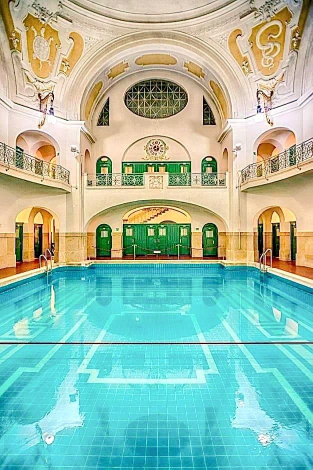 The Müllersches public bath in Munich, Germany from 1901 is a Jugendstil building designed by German architect Carl Hocheder (1854-1917). Back in 1901 it was the largest indoor pool in the world. It is still open to the public.