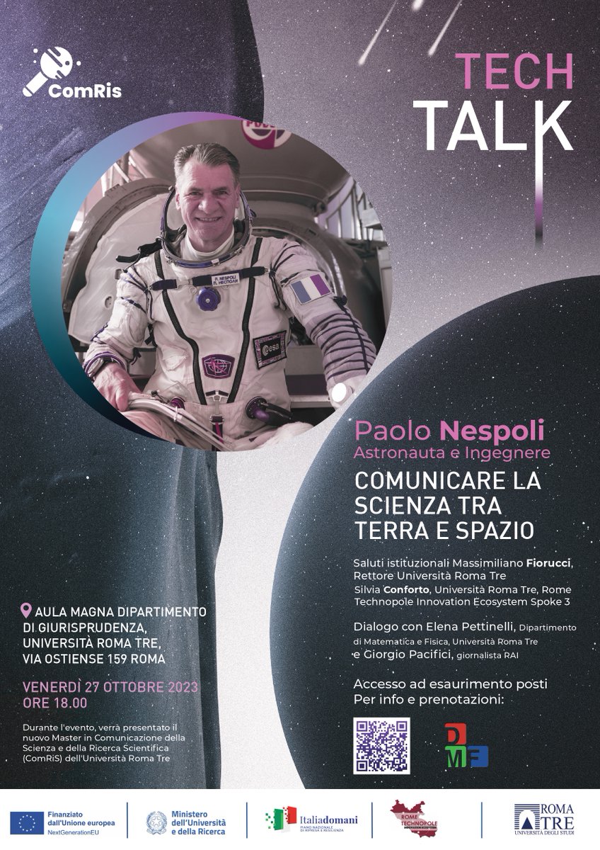 Aula Magna del Dipartimento di Giurisprudenza dell'Università Roma Tre @UnivRoma3 , venerdì 27 ottobre 2023 alle ore 18.00 @astro_paolo 'Comunicare la scienza tra terra e spazio' Elena Pettinelli @giorgiopacifici uniroma3.it/articoli/al-vi… 📷 Credit @UnivRoma3