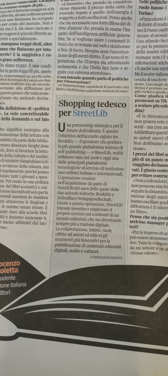 StreetLibITA's tweet photo. Su il @sole24ore, il @Corriere, @MilanoFinanza e @Dealflower1 si parla della nostra nuova partnership strategica con BookRix, grazie!

Milano Finanza ➡ https://t.co/m4bpwaBLwd

Dealflower ➡ https://t.co/aYjsMxtWVX

#editoriadigitale #selfpublishing https://t.co/uC25skHbHH