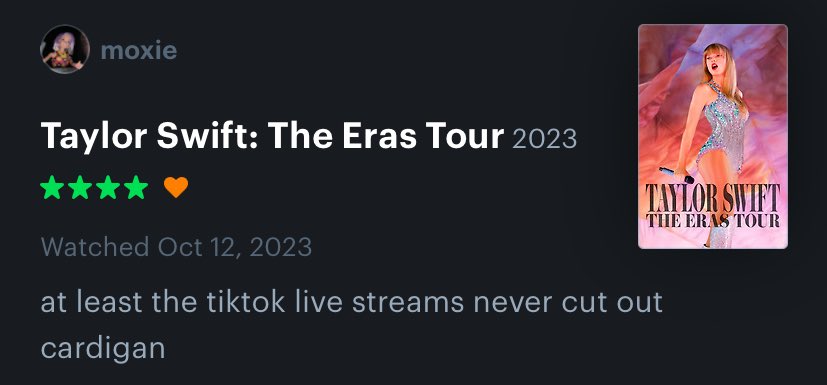 this letterboxd review of the eras tour film😭