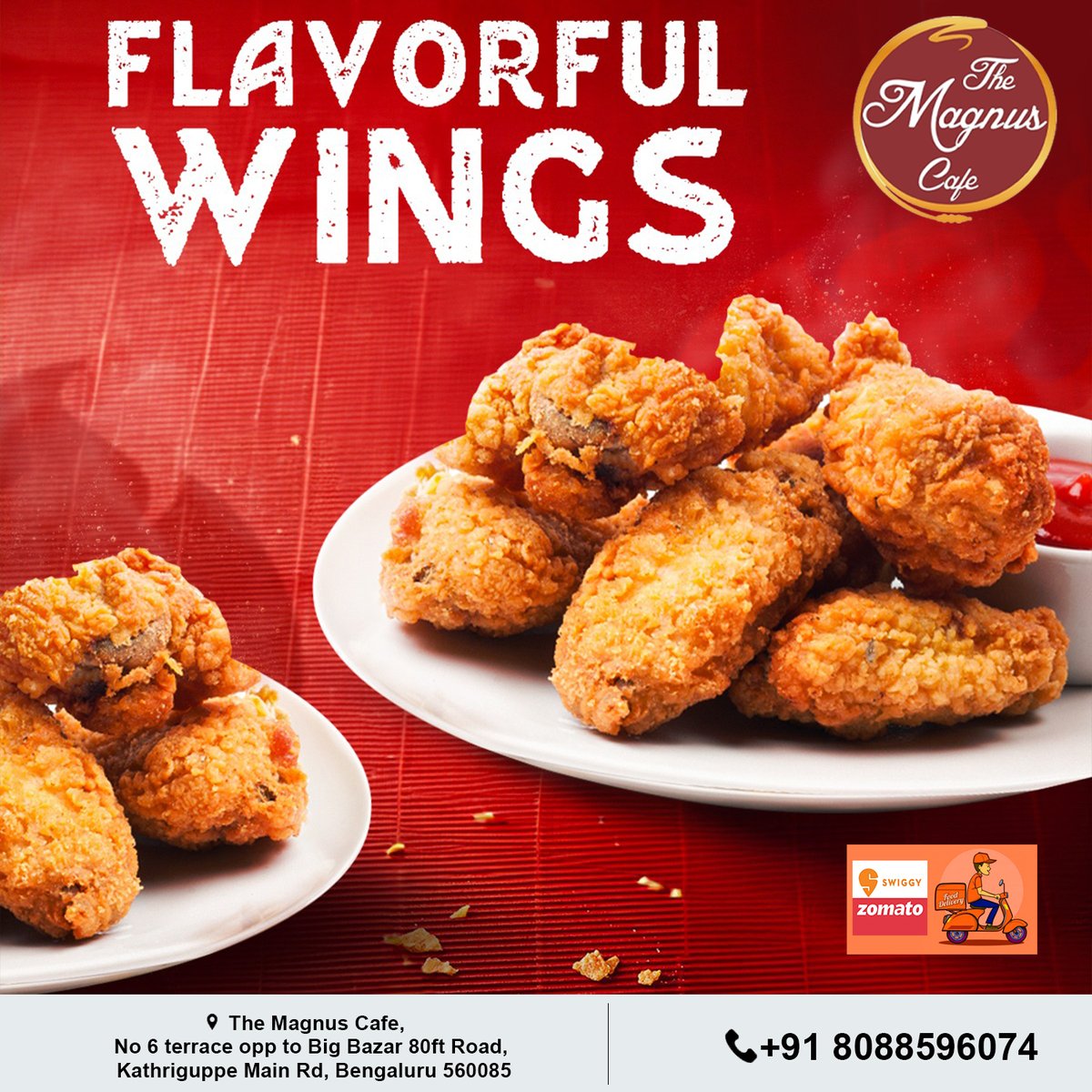 🍗✨ Flavorful Wings Delivered to Your Doorstep! ✨🍗
📍 Location: Kathriguppe, Opposite Reliance Smart, Bangalore 560085
#MagnusCafe #WingsLovers #HomeDelivery #BangaloreEats #CricketWorldCup #Kathriguppe #BangaloreEats  #LiveStreaming #BangaloreFoodDelivery #Home